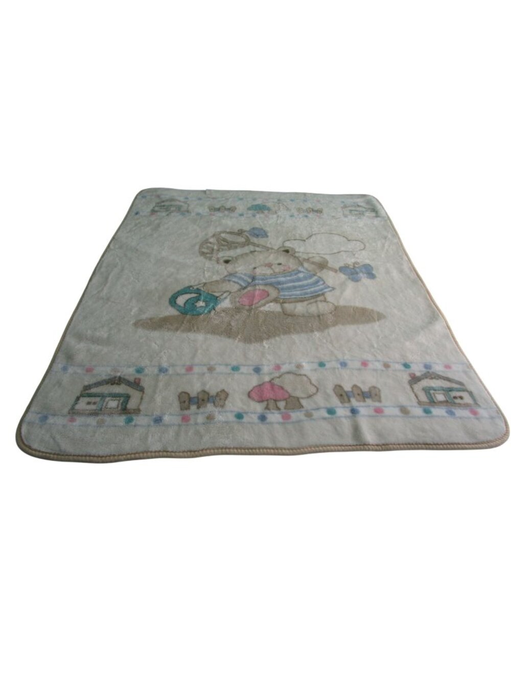 Vintage Mink Teddy Bear Butterfly Pastel Baby Toddler Plush Blanket Novatex 1980